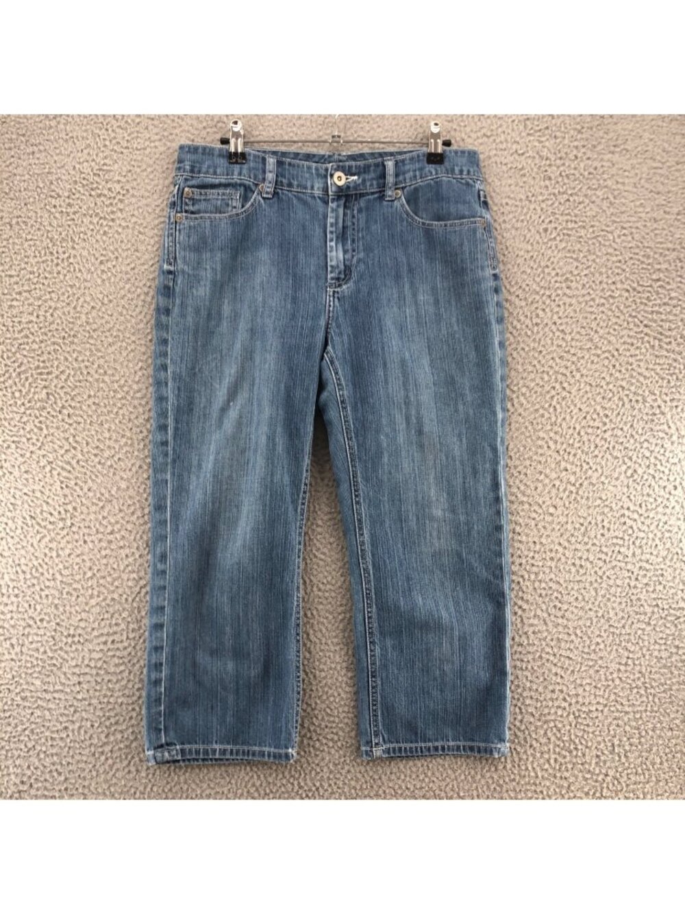 Chicos Jeans Women 0.5 US 6 Blue Platinum Denim Capris Cotton Stretch Pockets*
